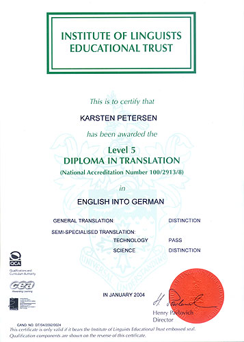 Chartered Institute of Linguists' Diploma in Translation English into German